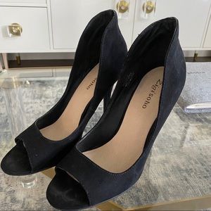Black Suede Open Toed Heels